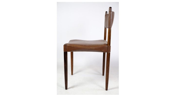 Danish Design Rosewood with Brown Leather Dining Chairs, Set of 6-UY-1271327