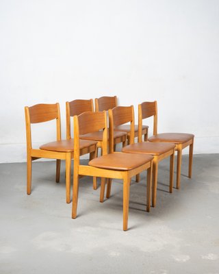 Danish Dining Chairs in Beech and Brown Leatherette, 1970s, Set of 6-DIP-2042010