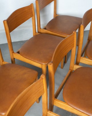 Danish Dining Chairs in Beech and Brown Leatherette, 1970s, Set of 6-DIP-2042010