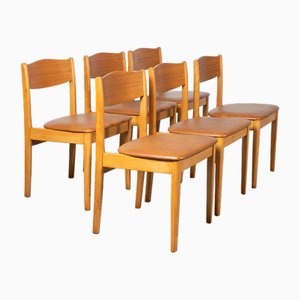 Danish Dining Chairs in Beech and Brown Leatherette, 1970s, Set of 6-DIP-2042010