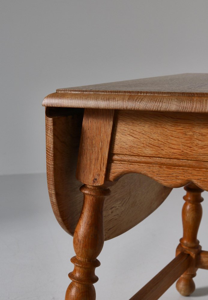 Danish Drop-Leaf Table in Quartersawn Oak by Henry Kjærnulf, 1960s