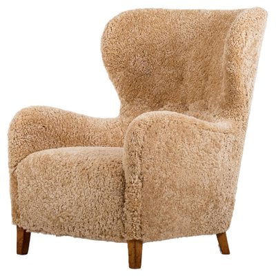 Danish Easy Chair in Sheepskin, 1940s-QU-1717455