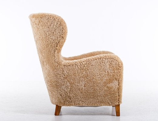 Danish Easy Chair in Sheepskin, 1940s-QU-1717455