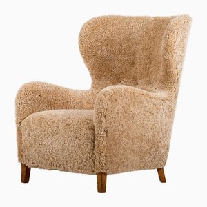 Danish Easy Chair in Sheepskin, 1940s-QU-1717455