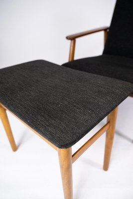 Danish Easy Chair with Stool in Teak and Dark Wool Fabric, 1960s-UY-942386