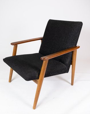 Danish Easy Chair with Stool in Teak and Dark Wool Fabric, 1960s-UY-942386