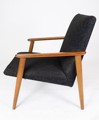 Danish Easy Chair with Stool in Teak and Dark Wool Fabric, 1960s-UY-942386