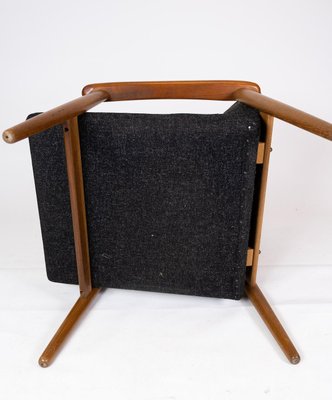 Danish Easy Chair with Stool in Teak and Dark Wool Fabric, 1960s-UY-942386