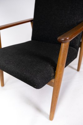 Danish Easy Chair with Stool in Teak and Dark Wool Fabric, 1960s-UY-942386