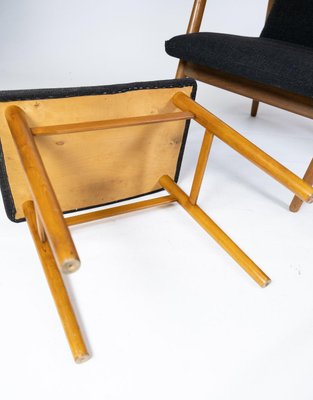 Danish Easy Chair with Stool in Teak and Dark Wool Fabric, 1960s-UY-942386