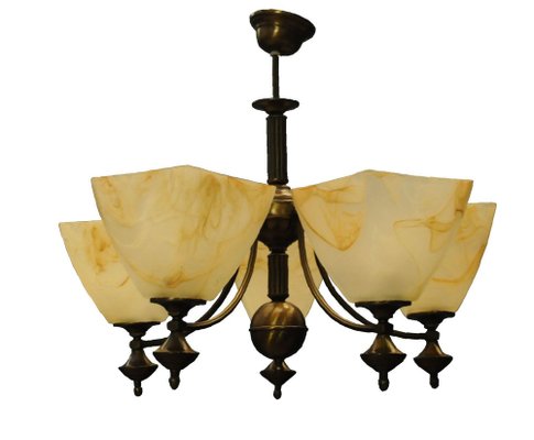 Danish Five-Arm Chandelier in Brass-KDW-1306223