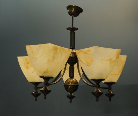 Danish Five-Arm Chandelier in Brass-KDW-1306223