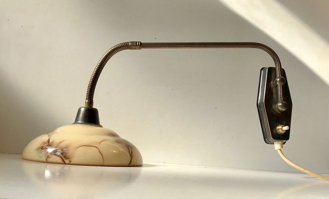 Danish Functionalist Wall Light in Brass & Marble Glass by Th. Valentiner, 1950s-LCR-741414