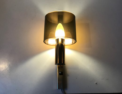 Danish Gilt Brass & Smoked Acrylic Glass Sconce from Hassel & Teudt, 1960s-LCR-860964