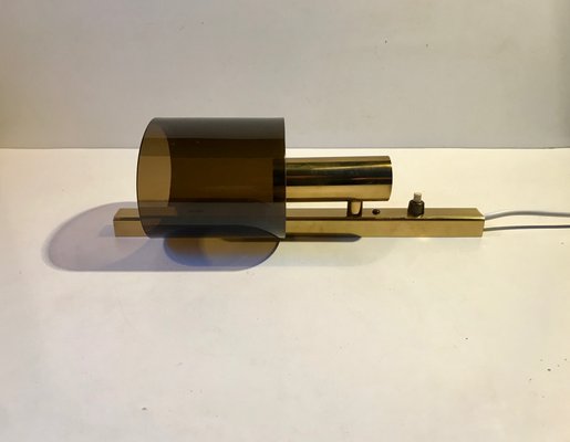 Danish Gilt Brass & Smoked Acrylic Glass Sconce from Hassel & Teudt, 1960s-LCR-860964