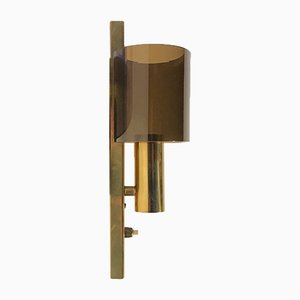 Danish Gilt Brass & Smoked Acrylic Glass Sconce from Hassel & Teudt, 1960s-LCR-860964