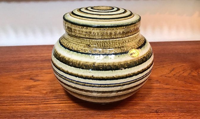 Danish Glazed Ceramic Art Pot with Lid from Søholm Stoneware, 1960s-JP-766755