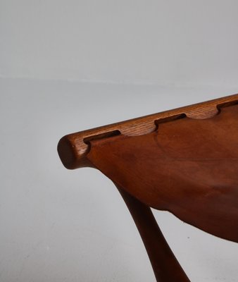 Danish Gold Hill Stool in Oak and Saddle Leather by Poul Hundevad, 1960s-WRF-999883