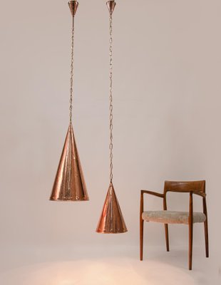 Danish Hammered Copper Cone Pendant Lamps by E. S. Horn Aalestrup, 1950s, Set of 2-DEK-935082