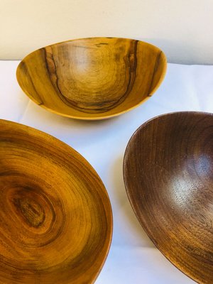 Danish Handmade Teak Bowls, 1960s, Set of 3-RZY-605879