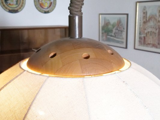 Danish Height-Adjustable Ceiling Lamp in Teak, 1970s-LVS-1754358