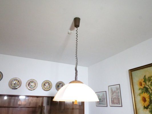 Danish Height-Adjustable Ceiling Lamp in Teak, 1970s-LVS-1754358