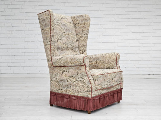 Danish High Back Armchair in Floral Multicolor Fabric, 1960s