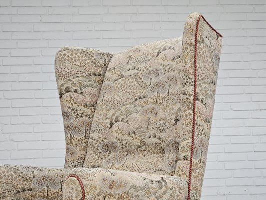 Danish High Back Armchair in Floral Multicolor Fabric, 1960s-TMW-1703572