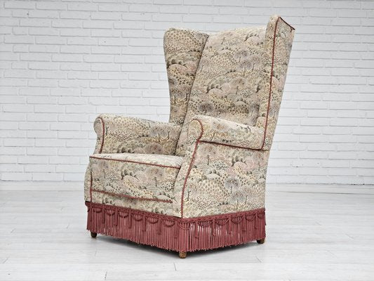 Danish High Back Armchair in Floral Multicolor Fabric, 1960s-TMW-1703572