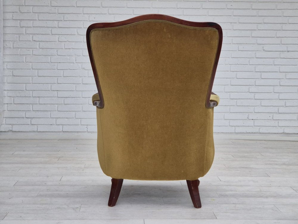 Danish Highback Armchair in Green Velour, 1950s