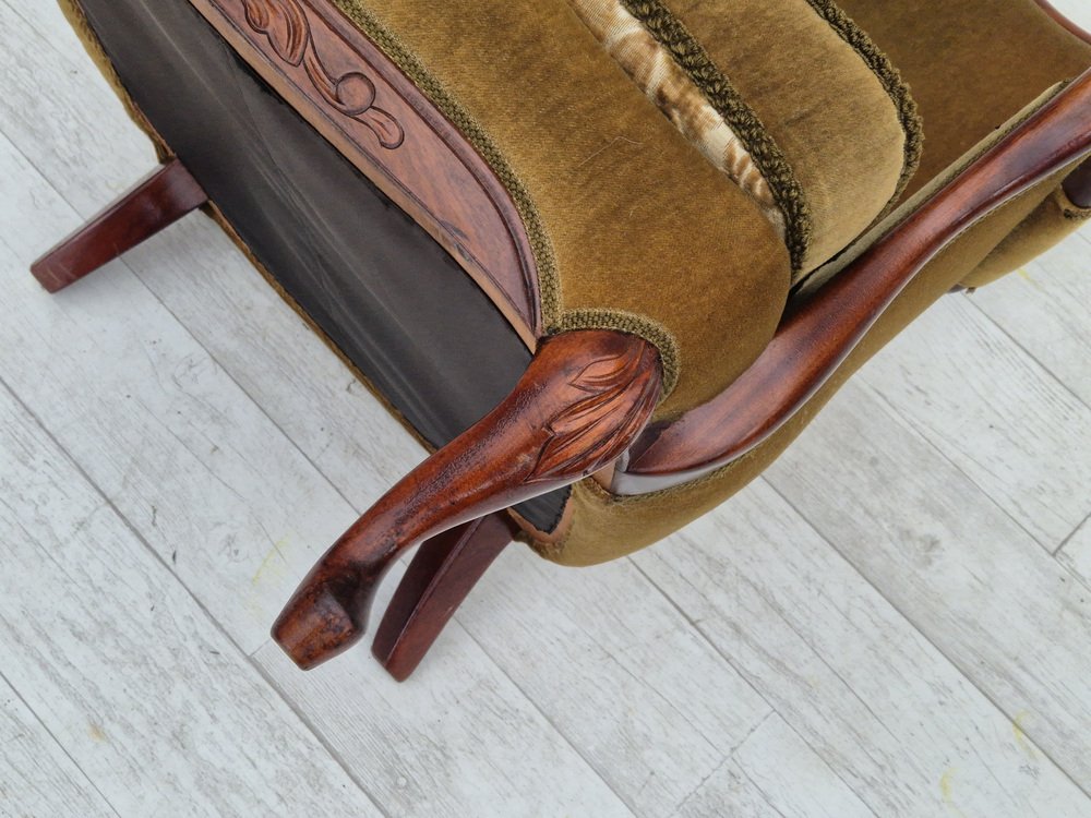 Danish Highback Armchair in Green Velour, 1950s