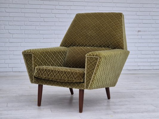 Danish Highback Armchair in Upholstery, Green Velour & Teak Wood by Georg Thams for Vejen Polstermøbelfabrik, 1970s-TMW-1814744