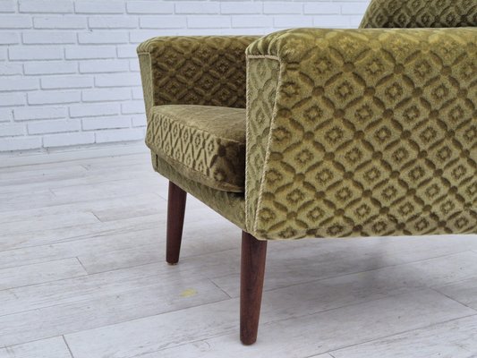 Danish Highback Armchair in Upholstery, Green Velour & Teak Wood by Georg Thams for Vejen Polstermøbelfabrik, 1970s