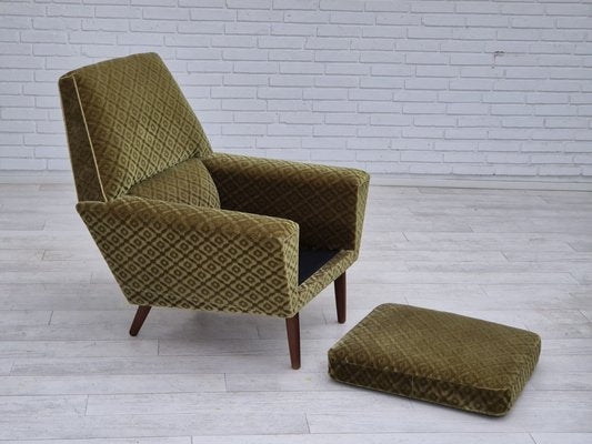 Danish Highback Armchair in Upholstery, Green Velour & Teak Wood by Georg Thams for Vejen Polstermøbelfabrik, 1970s-TMW-1814744