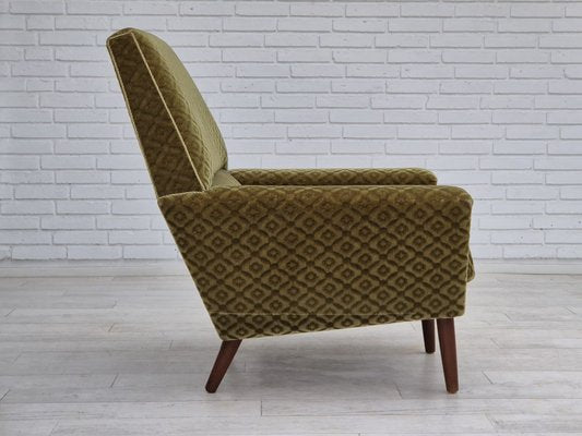 Danish Highback Armchair in Upholstery, Green Velour & Teak Wood by Georg Thams for Vejen Polstermøbelfabrik, 1970s-TMW-1814744