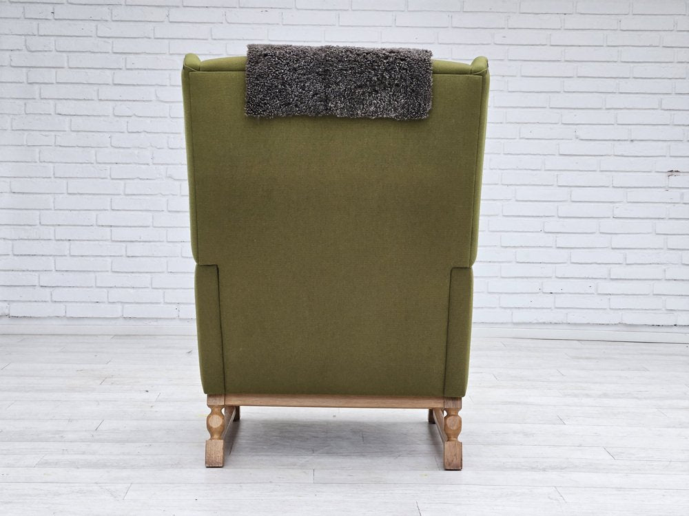 Danish Highback Armchair in Wool & Oak, 1970s