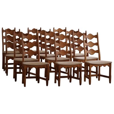 Danish Highback Dining Chairs in Oak by Henning Kjærnulf, 1960s, Set of 12-MXF-2020971