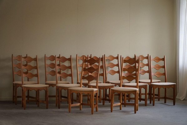 Danish Highback Dining Chairs in Oak by Henning Kjærnulf, 1960s, Set of 12-MXF-2020971