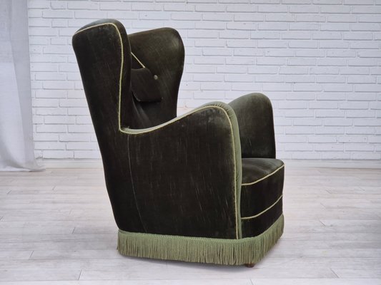 Danish Highback Relax Armchair in Green Furniture Velour, 1960s-TMW-2032489