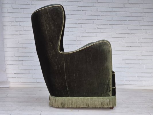 Danish Highback Relax Armchair in Green Furniture Velour, 1960s-TMW-2032489