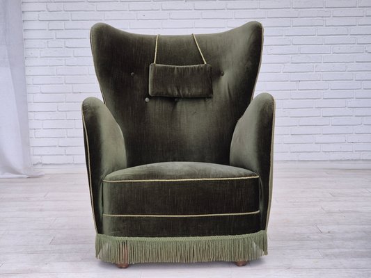 Danish Highback Relax Armchair in Green Furniture Velour, 1960s-TMW-2032489