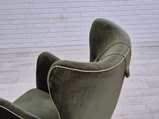 Danish Highback Relax Armchair in Green Furniture Velour, 1960s-TMW-2032489