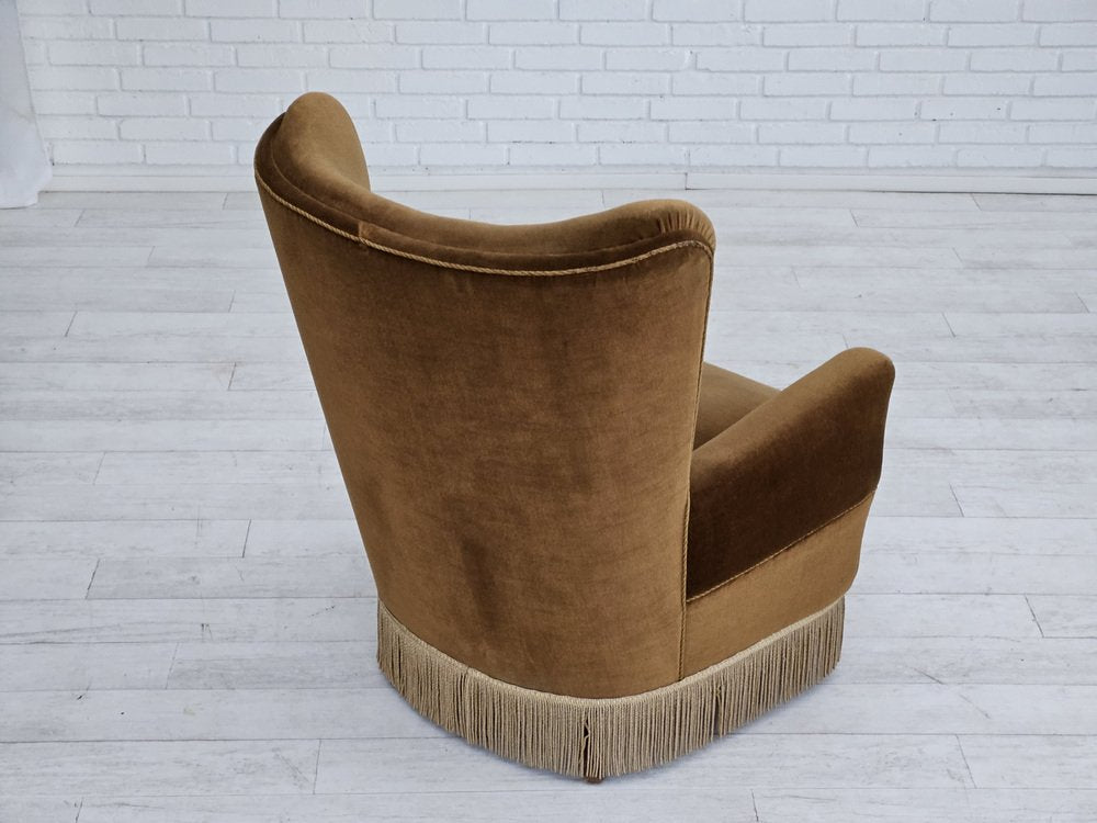 Danish Highback Relax Chair in Original Upholstery & Green Velour, 1960s