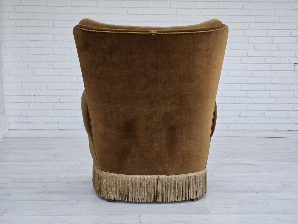 Danish Highback Relax Chair in Original Upholstery & Green Velour, 1960s