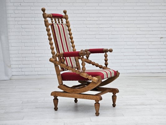 Danish Highback Rocking Chair in Wool & Oak, 1970s-TMW-1777200