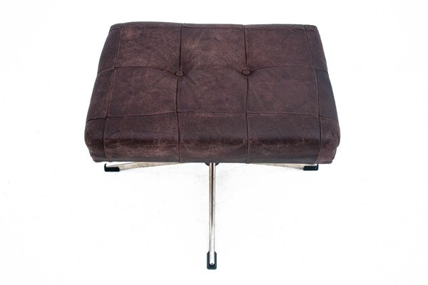 Danish Industrial Leather Armchair & Footstool, 1960s, Set of 2-BXB-742284