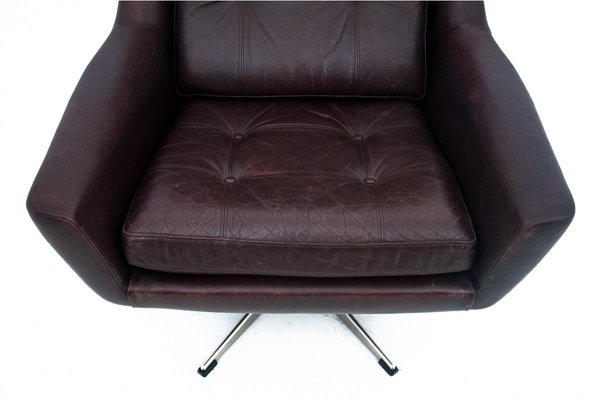 Danish Industrial Leather Armchair & Footstool, 1960s, Set of 2-BXB-742284