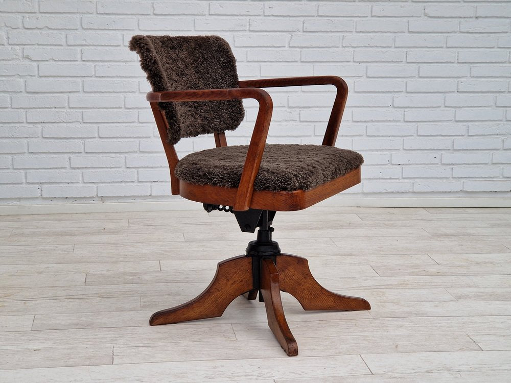 Danish Lambskin Swivel Chair with Tilt Function from Ehapa Møbelfabrikken, 1940s