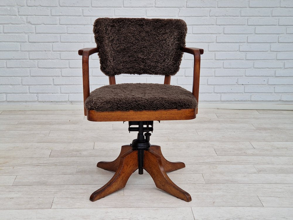 Danish Lambskin Swivel Chair with Tilt Function from Ehapa Møbelfabrikken, 1940s