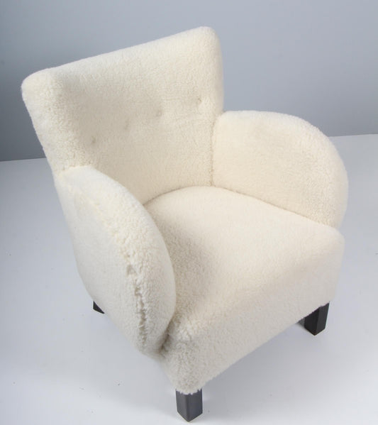 Danish Lambswool Cabinetmaker Lounge Chair, 1940s